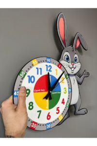 Sevimli Zeki Tavşan Montessori Çocuk Odası Eğitici Ahşap Duvar Saati - Sessiz Mekanizma, Eğitici Sevimli Zeki Tavşan Montessori Çocuk Odası Eğitici Ahşap Duvar Saati - Sessiz Mekanizma, Eğitici.