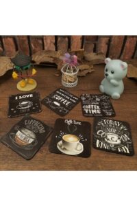 Siyah Kahve/coffee Temalı Bardak Altlığı Ahşap Baskılı Altlık 6'lı Set (9 X9CM) Siyah Kahve/coffee Temalı Bardak Altlığı Ahşap Baskılı Altlık 6'lı Set (9 X9CM).