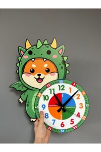 Sevimli Ejderha Dinazor Montessori Çocuk Odası Eğitici Ahşap Duvar Saati - Sessiz Mekanizma, Şık Sevimli Ejderha Dinazor Montessori Çocuk Odası Eğitici Ahşap Duvar Saati - Sessiz Mekanizma, Şık.