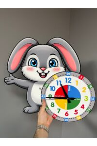 Sevimli Bunny Tavşan Montessori Çocuk Odası Eğitici Ahşap Duvar Saati - Sessiz Mekanizma, Şık Sevimli Bunny Tavşan Montessori Çocuk Odası Eğitici Ahşap Duvar Saati - Sessiz Mekanizma, Şık.