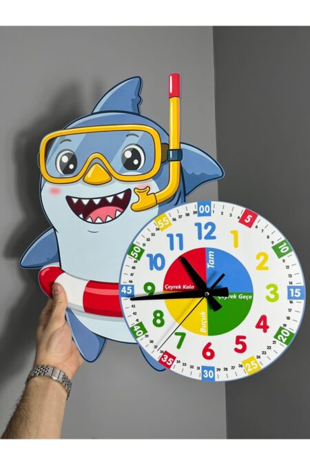 Sevimli Dalgıç Köpek Balığı Montessori Çocuk Odası Eğitici Ahşap Duvar Saati - Sessiz Mekanizma Sevimli Dalgıç Köpek Balığı Montessori Çocuk Odası Eğitici Ahşap Duvar Saati - Sessiz Mekanizma.