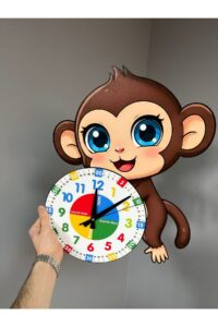 Sevimli Munki Maymun Montessori Çocuk Odası Eğitici Ahşap Duvar Saati - Sessiz Mekanizma, Şık Sevimli Munki Maymun Montessori Çocuk Odası Eğitici Ahşap Duvar Saati - Sessiz Mekanizma, Şık.