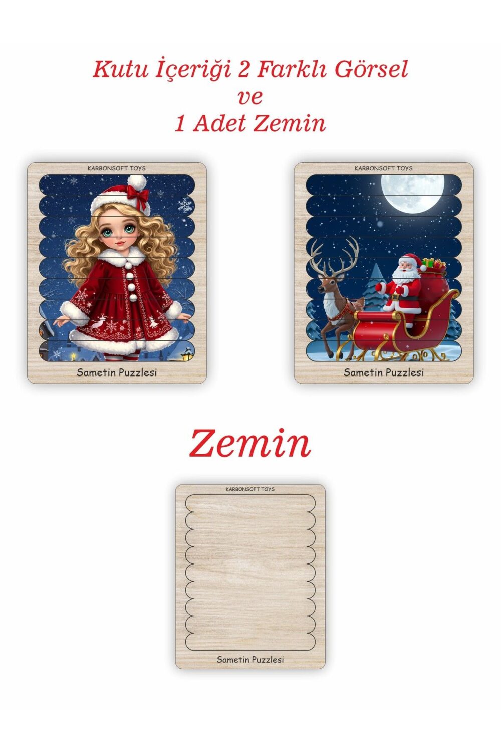 Çocuk Bulmaca Oyuncakları, Noel Oyuncakları, Montessori Oyunu, Geyik ve kız temalı 2+ Bulmacalar.