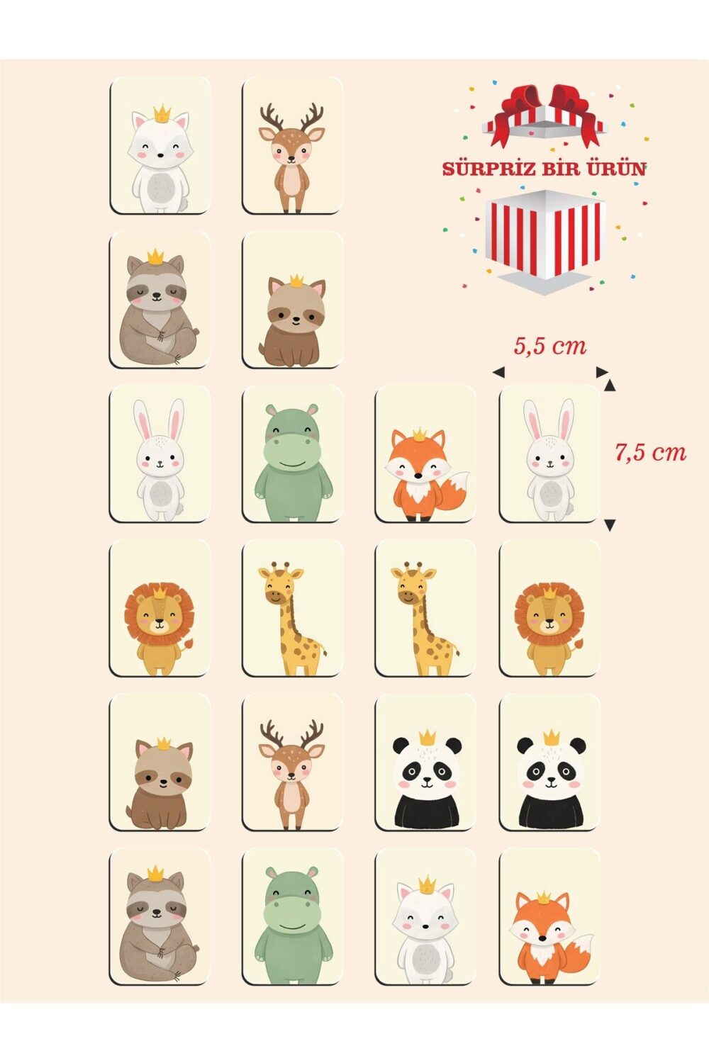 Zeka Kartları Ahşap Eğitici Hafıza Eşleştirme Oyunu Sevimli Hayvanlar Puzzle Oyuncak ( 5,5 x 7,5 CM).