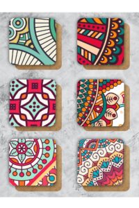 Çeşitli Desenler Bardak Altlığı Ahşap Baskılı Altlık 6'lı Set (9 X9CM) Çeşitli Desenler Bardak Altlığı Ahşap Baskılı Altlık 6'lı Set (9 X9CM).
