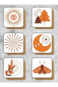 Bohem Çam Ağacı Temalı Ahşap Bardak Altlığı Ahşap Baskılı Altlık 6'lı Set (9 X9CM) Bohem Çam Ağacı Temalı Ahşap Bardak Altlığı Ahşap Baskılı Altlık 6'lı Set (9 X9CM).