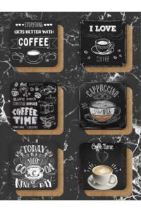 Siyah Kahve/coffee Temalı Bardak Altlığı Ahşap Baskılı Altlık 6'lı Set (9 X9CM) Siyah Kahve/coffee Temalı Bardak Altlığı Ahşap Baskılı Altlık 6'lı Set (9 X9CM).