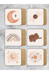 Bohem Fil Temalı Ahşap Bardak Altlığı Ahşap Baskılı Altlık 6'lı Set (9 X9CM) Bohem Fil Temalı Ahşap Bardak Altlığı Ahşap Baskılı Altlık 6'lı Set (9 X9CM).