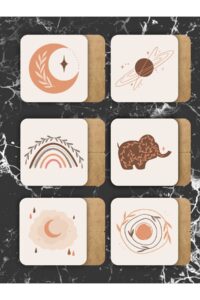 Bohem Fil Temalı Ahşap Bardak Altlığı Ahşap Baskılı Altlık 6'lı Set (9 X9CM) Bohem Fil Temalı Ahşap Bardak Altlığı Ahşap Baskılı Altlık 6'lı Set (9 X9CM).