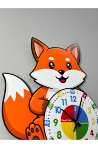 Montessori Eğitici Tilki Temalı Çocuk Duvar Saati | Renkli Ahşap Saat + UV Baskı Montessori Eğitici Tilki Temalı Çocuk Duvar Saati | Renkli Ahşap Saat + UV Baskı.