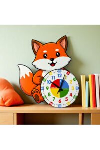Montessori Eğitici Tilki Temalı Çocuk Duvar Saati | Renkli Ahşap Saat + UV Baskı Montessori Eğitici Tilki Temalı Çocuk Duvar Saati | Renkli Ahşap Saat + UV Baskı.