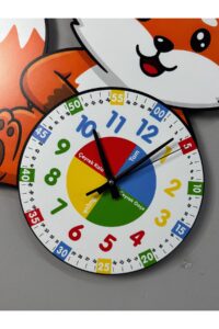 Montessori Eğitici Tilki Temalı Çocuk Duvar Saati | Renkli Ahşap Saat + UV Baskı Montessori Eğitici Tilki Temalı Çocuk Duvar Saati | Renkli Ahşap Saat + UV Baskı.