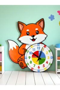 Montessori Eğitici Tilki Temalı Çocuk Duvar Saati | Renkli Ahşap Saat + UV Baskı Montessori Eğitici Tilki Temalı Çocuk Duvar Saati | Renkli Ahşap Saat + UV Baskı.