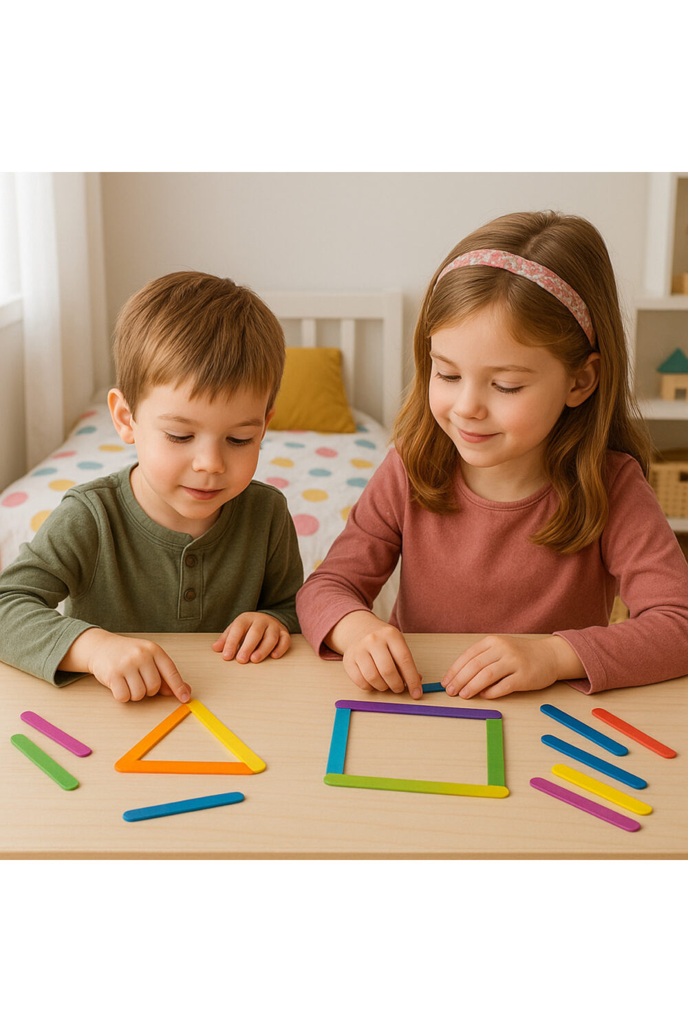 Stick Puzzle Eğitici Ahşap Çubuk Seti – 12 Parça Renkli Şekil Oyunu.