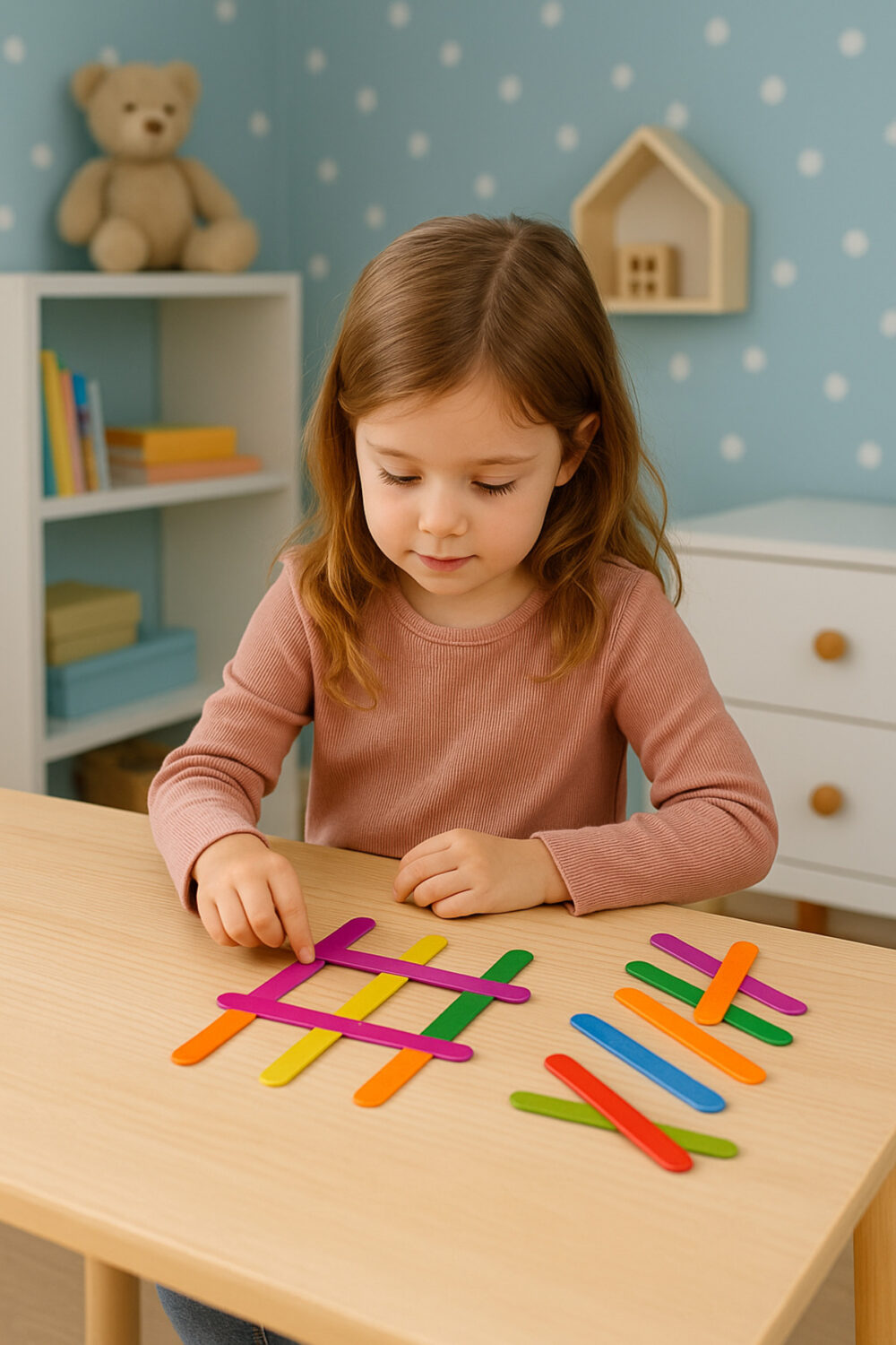 Stick Puzzle Eğitici Ahşap Çubuk Seti – 12 Parça Renkli Şekil Oyunu.