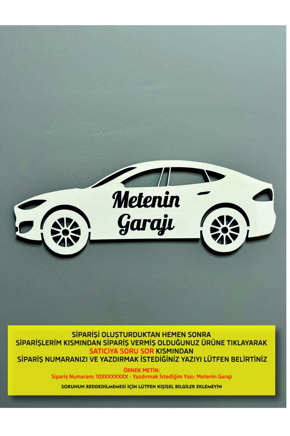 Kişiye Özel Ahşap Araba Figürlü Garaj Tabelası – Çocuk Odası Süsü.